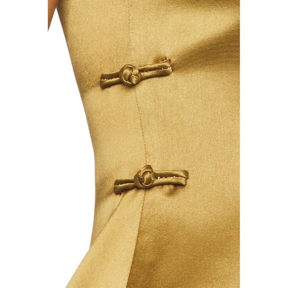 SAU LEE Teddi Satin Mini Dress in Golden Olive - Picture 5 of 5